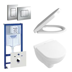 Villeroy & Boch O.Novo toiletset - compact - met inbouwreservoir - softclose en quickrelease zitting - bedieningsplaat verticaal/horizontaal chroom 0720001/0729205/0124162/0124182/