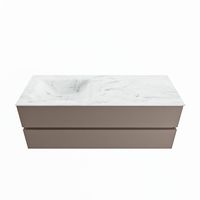 MONDIAZ VICA-DLUX 130cm badmeubel onderkast Smoke 2 lades. Inbouw wastafel CLOUD links 1 kraangat, kleur Opalo.