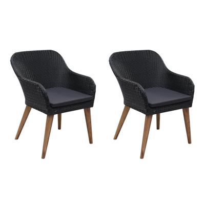Tuinstoelen 2 st met kussens poly rattan zwart