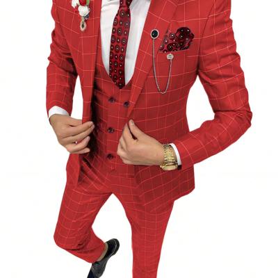Bon&Bon Men's 3-Piece Plaid Suit - Grey Slim Fit Wedding & Business Suit Red / XXL