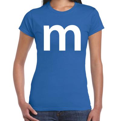 Letter M verkleed - carnaval t-shirt - blauw - voor dames - M en M serie