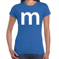 Letter M verkleed - carnaval t-shirt - blauw - voor dames - M en M serie