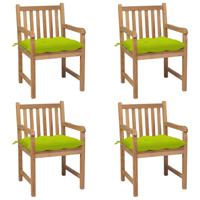 Tuinstoelen 4 st met heldergroene kussens massief teakhout