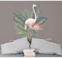 Flamingo en monstera bladeren raamsticker