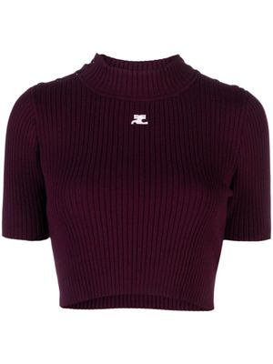 Courrèges haut crop nervuré à logo brodé - Violet