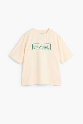 Gebreid T-shirt met bloemen op de achterkant - WHITE - L