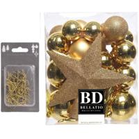 33x stuks kunststof kerstballen 5, 6 en 8 cm goud inclusief ster piek en kerstbalhaakjes - Kerstbal - thumbnail