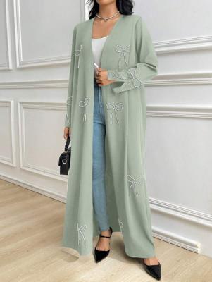 Al Najma Black Long Sleeve Open Abaya - Casual Maxi Robe with Bow Mint Green / S