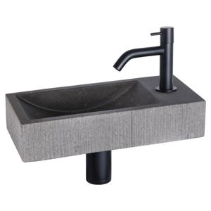 Differnz Ribble fonteinset bombai black - natuursteen - kraan gebogen - 38 x 18 x 8 cm - mat zwart
