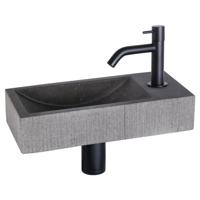 Differnz Ribble fonteinset bombai black - natuursteen - kraan gebogen - 38 x 18 x 8 cm - mat zwart