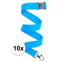 Keycord/lanyard koord - 10x - lichtblauw - met sleutelhanger - 50 cm