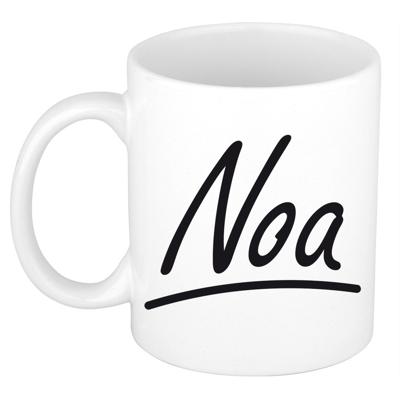Noa Naam koffiemok - beker - met sierlijke letters - wit - 300 ml - Cadeau - Dames