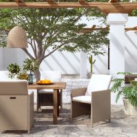 Tuinstoelen 4 st met kussens poly rattan beige - thumbnail