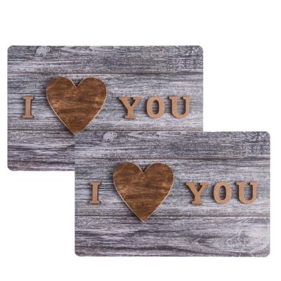 Placemats I love you - 4x - 29 x 44 cm - grijs - onderleggers - Tafeldecoratie met liefde sfeer