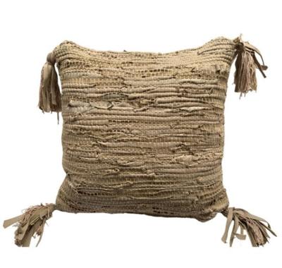 Kussen recycled leer dubbelzijdig Beige kwast
