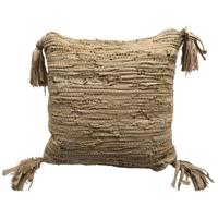 Kussen recycled leer dubbelzijdig Beige kwast