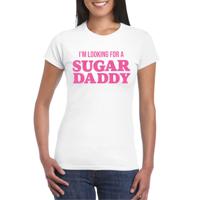 Verkleed T-shirt voor dames - sugar daddy - wit - glitter roze - carnaval/themafeest