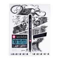 Fineliner Sakura Pigma Micron Black Edition set à 10 breedtes + gratis etui | 6 stuks