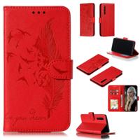 Feather patroon Litchi textuur horizontale Flip lederen draagtas met portemonnee & houder & kaartsleuven voor Huawei P30 (rood)