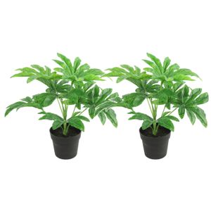 Kunstplant Fatsia in bloempot - 2x - Groen - 15 x 32 cm