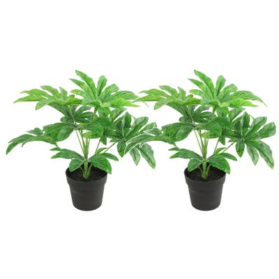 Kunstplant Fatsia in bloempot - 2x - Groen - 15 x 32 cm