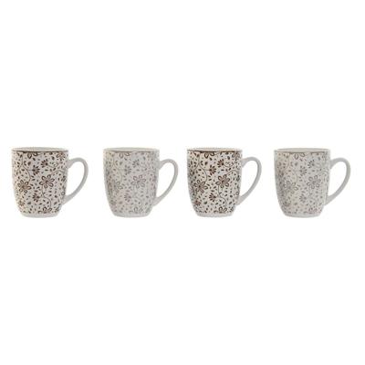 Set van 4 mokken Home ESPRIT Bruin Beige Blommor 340 ml