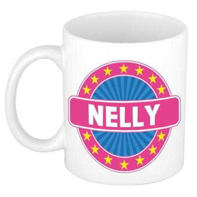Nelly voornaam koffiemok - beker - wit/roze - 300 ml - Cadeau - Dames - Collega - Moederdag