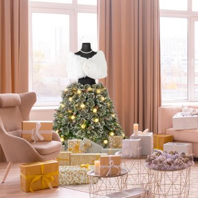 150 cm Voorverlichte Kunstkerstboom in de Vorm van een Mannequinrok 465 Takuiteinden 50 LED Kerstballen 36 Natuurlijke Dennenappels