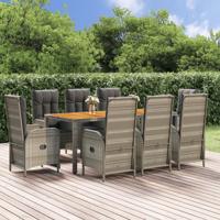 9-delige Tuinset met kussens poly rattan grijs