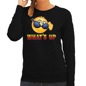 Funny emoticon sweater Whats up zwart dames