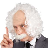 Verkleedpruik voor heren - wit - Professor/oude man - Carnaval - half lang warrig haar