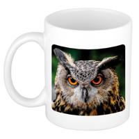 Uil Oehoe dieren vogel koffiemok / drinkbeker - wit - 300 ml - thumbnail