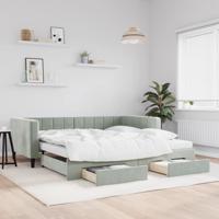 Slaapbank onderschuifbed en lades 100x200 cm fluweel lichtgrijs