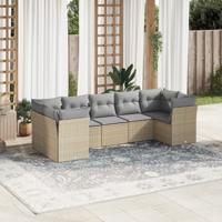 7-delige Loungeset met kussens poly rattan beige