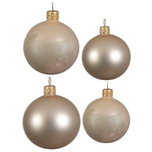 Glazen kerstballen pakket champagne glans/mat 38x stuks 4 en 6 cm