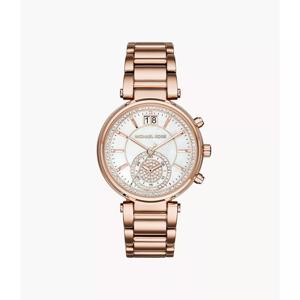 Michael Kors Dames Sawyer Rosegouden chronograaf gekristalliseerd horloge MK6282