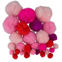 Pompons - 60x - roze tinten - 10-40 mm - hobby/knutsel materialen