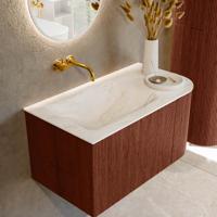 Badmeubel Mondiaz Kurve-Dlux | 85 cm cm | Meubelkleur Ruby | Wastafelkleur Ostra | Solid surface | Wasbak links zijde spoelbak | Zonder kraangat(en)
