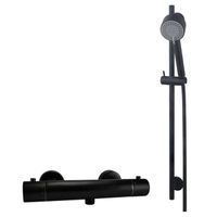 Wiesbaden Rio Douchethermostaat 15cm met glijstangset Mat Zwart sw110885/sw161901/sw373797/