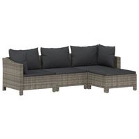 The Living Store Loungeset Poly Rattan - Grijs - 189 x 120 x 55.5 cm - Extra kussens