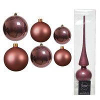 Groot pakket glazen kerstballen 50x oud roze glans/mat 4-6-8 cm met piek glans - Kerstbal - thumbnail