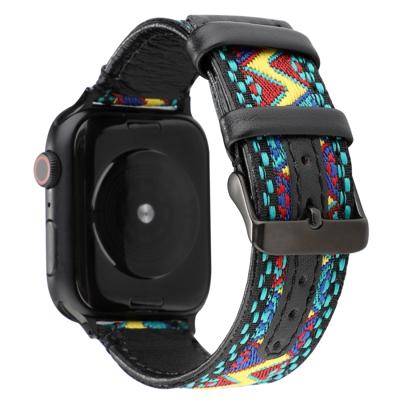 Voor Apple Watch Series 5 & 4 40mm/3 & 2 & 1 38mm etnische stijl echte lederen band (kleine vers)