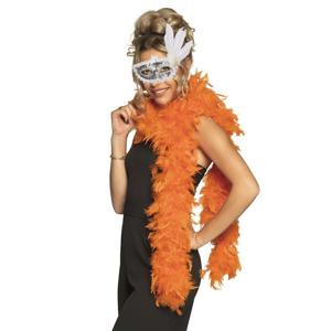 Carnaval gemaskerd bal verkleed accessoires - Venetiaans masker zilver - Boa in oranje - Dames