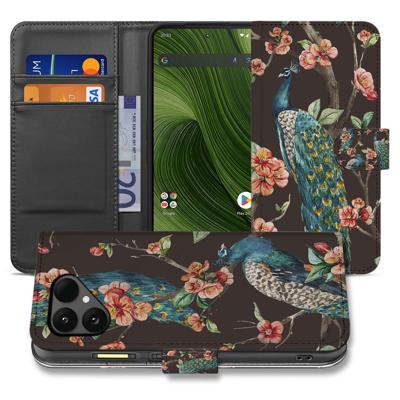 Fairphone 6 Portemonnee Hoesje Met Pasjes Pauw Bloemen Print