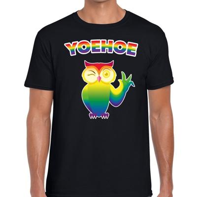 Yoehoe knipogende regenboog uil - gay pride - t-shirt - zwart - voor heren