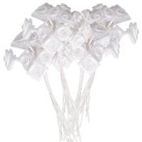 Decoratie roosjes satijn - 4x - bosje van 12 st - wit - 12 cm - hobby/DIY bloemetjes