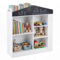 Boekenkast in Huisvorm Kinderboekenkast met Vakken Inclusief Krijtbord en Anti-kantelbeveiliging