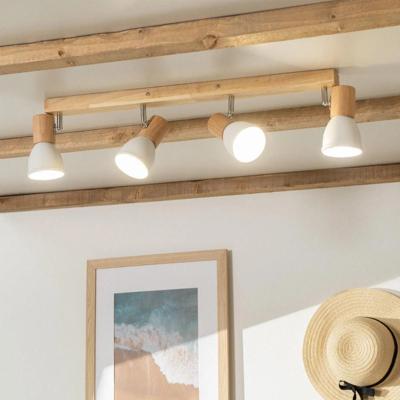 Plafondspot wit &apos;Karel&apos; vier spots E14 fitting hout modern verstelbaar 67 cm