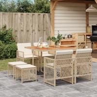 9-delige Tuinset met kussens poly rattan beige