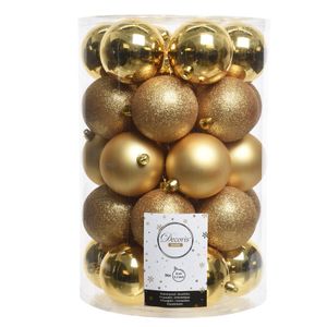 34x Gouden kerstversiering kerstballen kunststof 8 cm